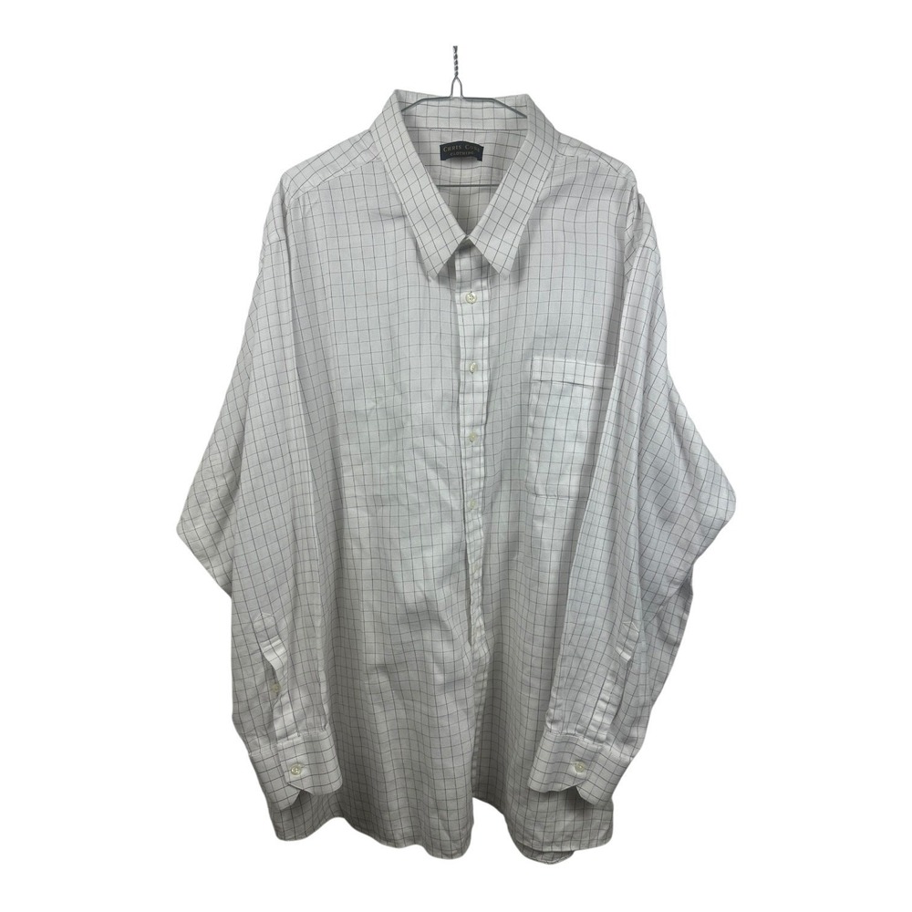 Chris Cobb Men's Dress Shirt Windowpane Check White Gray 3XL Long Sleeve